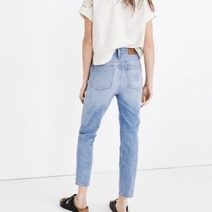 Madewell The Mom Jean; high rise, cropped distress